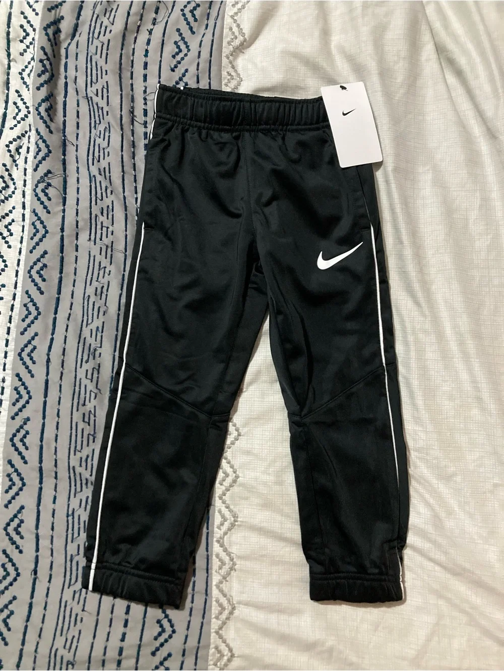 NWT Nike Black Kids Joggers with White Swoosh & Side Piping Sz XS